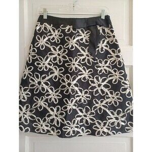 Tibi NWT silk floral skirt 4 black ivory ribbon special occasion RARE flaw